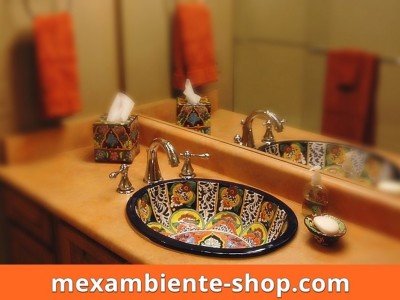 <p>Design Waschbecken Fantasia per Hand bemalt. Mexambiente Einbauwaschbecken aus mexikanischer Keramik 100% Talavera Kunsthandwerk original aus Mexiko</p>
